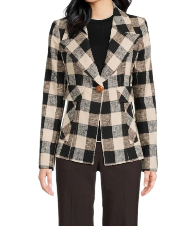 Cut-Away Blazer In Black Check