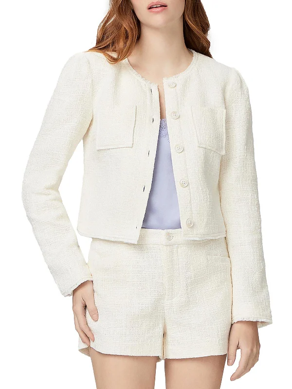 Womens Pocket Cotton Collarless Blazer