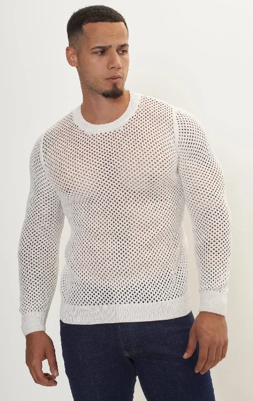 See Through Fishnet Muscle Fit Shirt - Off White