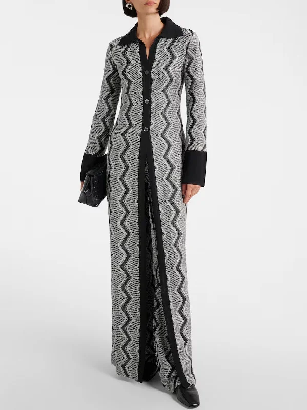 Long Knit Zig Zag Lamé Cardigan Dress