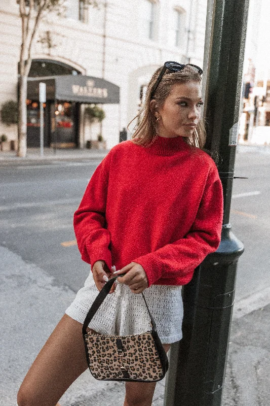 Luda Mockneck Knit Sweater - Red