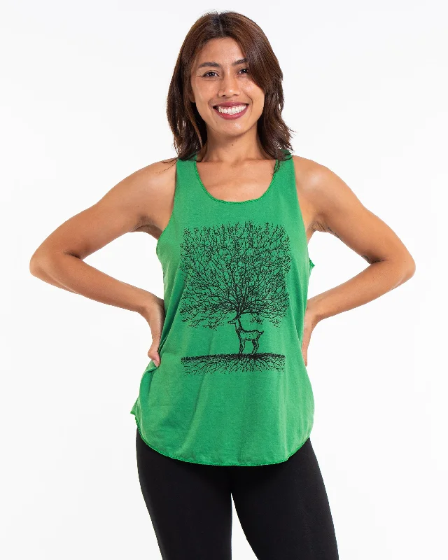 Womens Bambi Tree Tank Top in Green